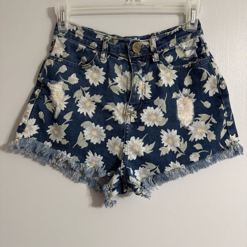Show Me Your MuMu Daisy Duke Denim Floral Jean Shorts Size 25